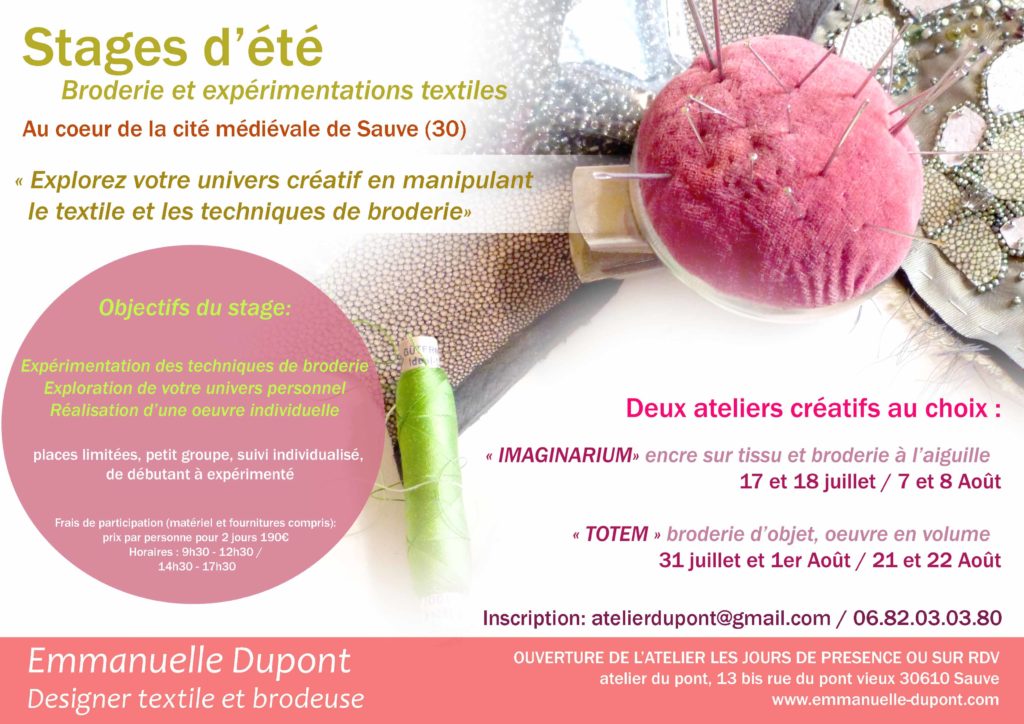 Stages d’été Broderie et expérimentations textiles